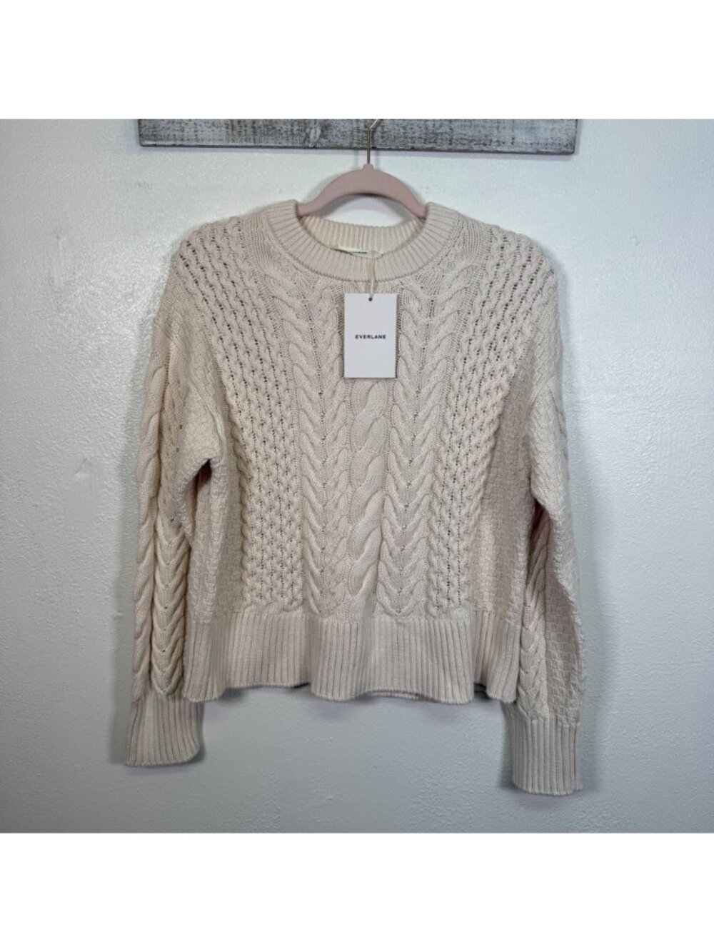 Everlane The Cable Sweater Everyday Organic Cotton Boxy Crewneck Fisherman Small - Picture 2 of 15